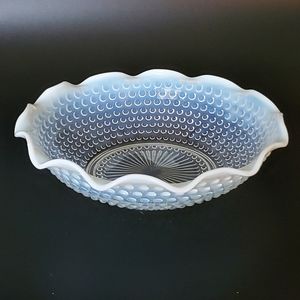 1940s Vntg "Moonstone" Opalescent Hobnail 9 1/2" Ruffled Bowl by Anchor Hocking